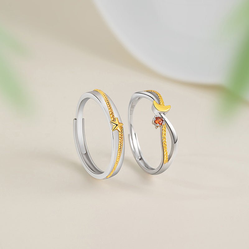 Army Love Foot Silver 999 Couple Ring Light Luxury High-Grade Star Long-Distance Love Zircon Ring Ins Wind Wheat Ear Ring