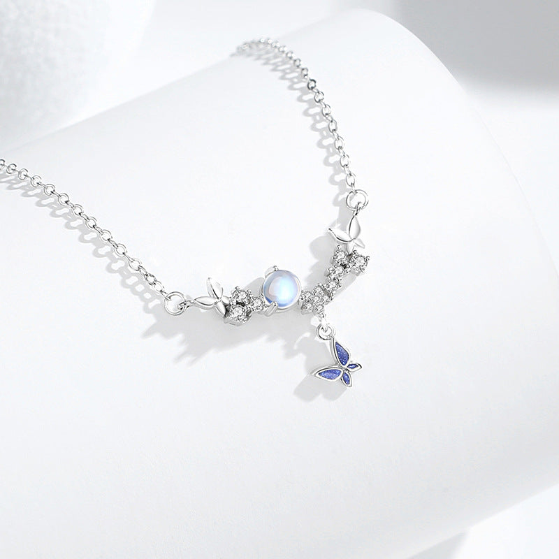 Original Butterfly Sterling Silver 925 Necklace Female Niche Design Light Luxury Glass Stone Clavicle Chain Ins Style Star Pendant