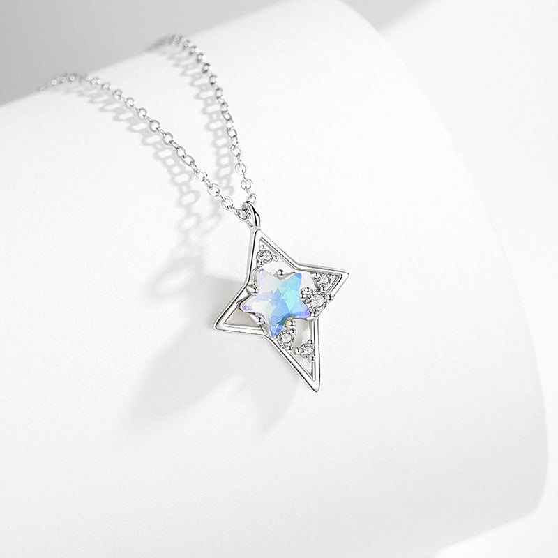 Star's Wish 925 Sterling Silver Necklace Female Niche Design Light Luxury Five-Pointed Star Clavicle Chain Get Things Ins Style Pendant