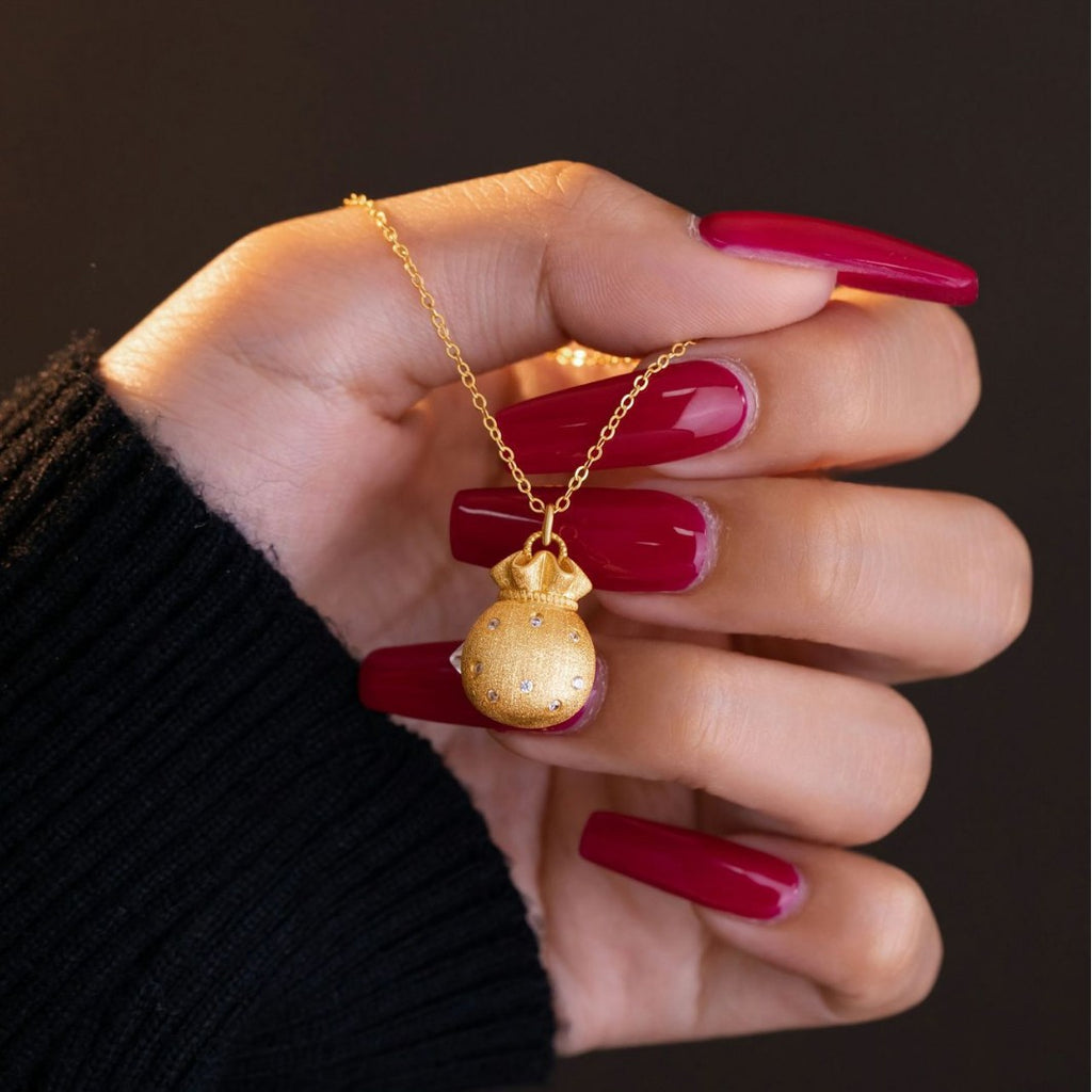 Small Lucky Bag Sterling Silver 925 Necklace New Chinese National Fashion Brushed Money Bag Clavicle Chain Lucky Treasure Rich Pendant