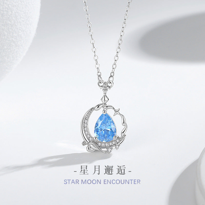 Star Sterling Silver 925 Necklace Female Niche Design Light Luxury Zircon Love Clavicle Chain Ins Style Moon Pendant