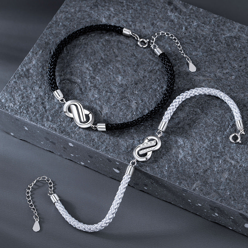 Infinite Symbol Sterling Silver 925 Couple Bracelet Fashion Versatile Zircon Bracelet Ins Style Mobi Ring USI Bracelet
