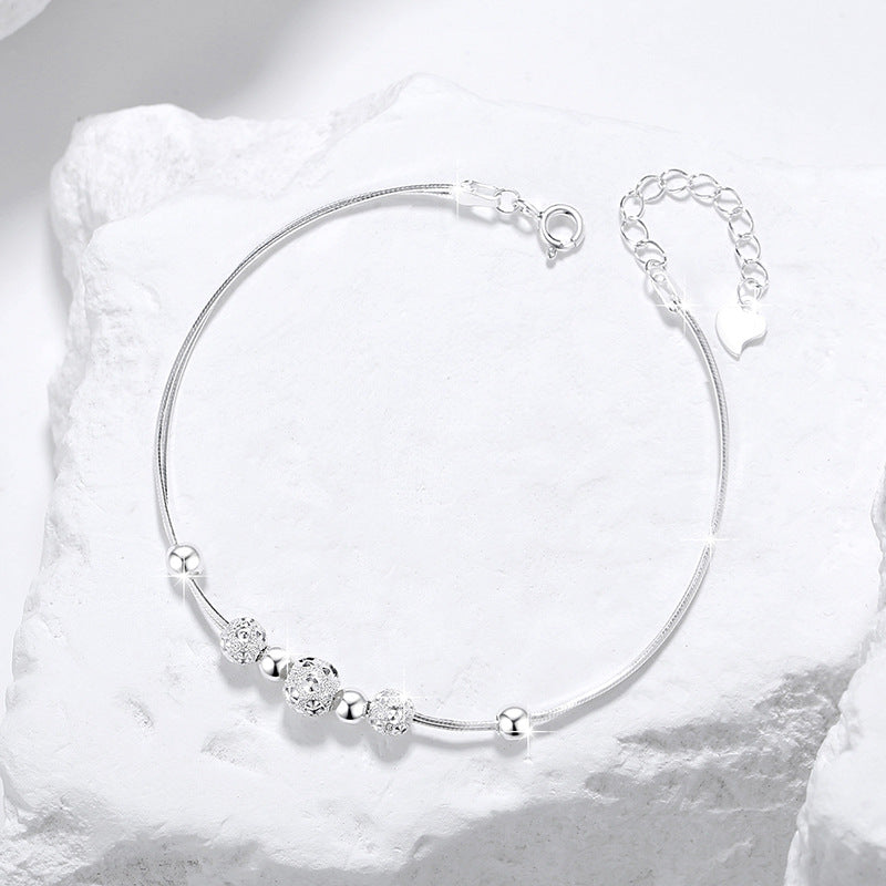 Bell 999 Pure Silver Bracelet Female Niche Design Light Luxury Bracelet Valentine's Day Get Things Ins Sansheng III Bracelet