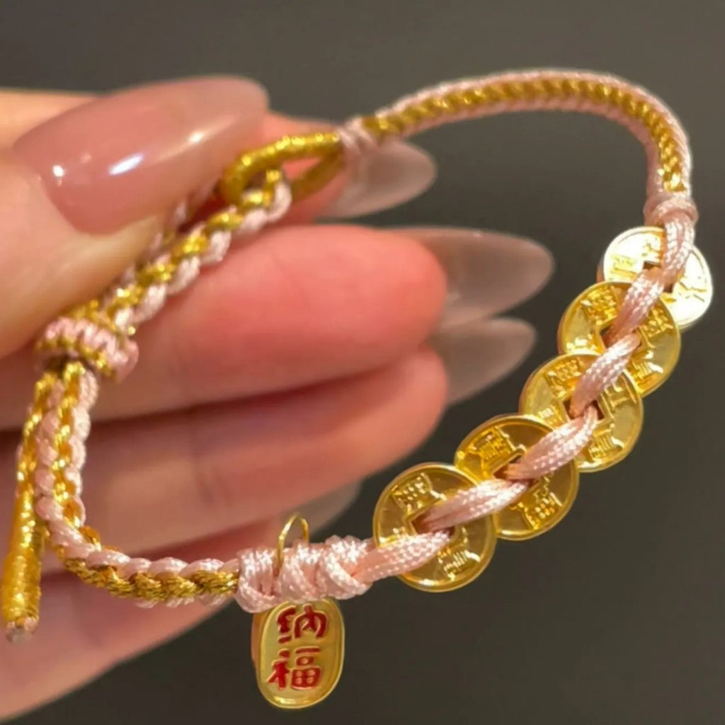 Five Emperors Coin Sterling Silver 925 Bracelet New Chinese National Fashion Lucky Beads Woven Bracelet
