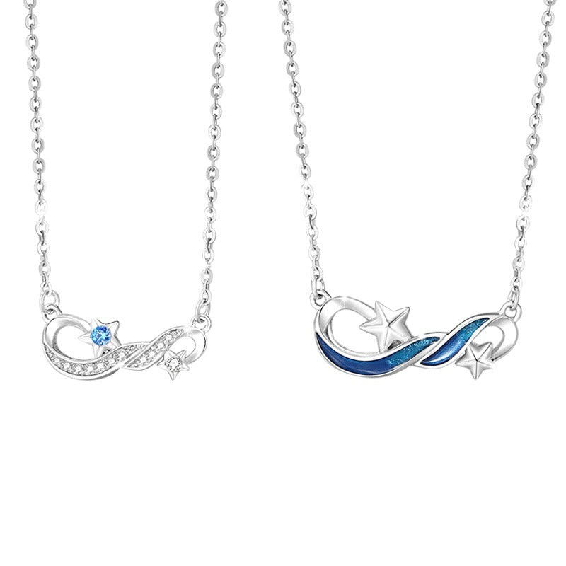 Mobius Ring Sterling Silver 925 Couple Necklace Men's and Women's Fashion All-Match Zircon Clavicle Chain Ins Star Pendant