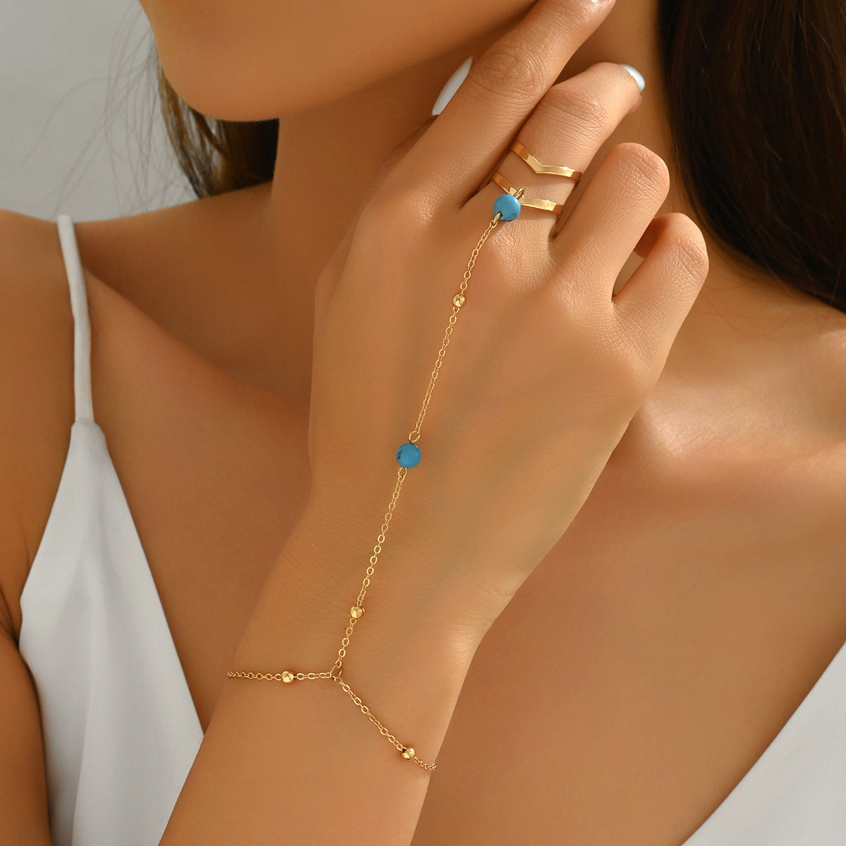 Blue-Accent Hand Chain Jewelry