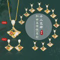 New Chinese Style Twelve Flower God Series S925 Sterling Silver Necklace Earrings Hetian Jade Fritillary Enamel Small Skirt Pendant