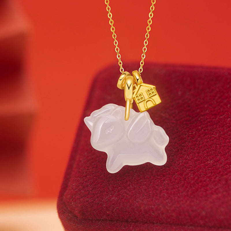 Immediately Rich Sterling Silver 925 Necklace Female National Fashion White Agate Birth Year Clavicle Chain Ins Style Zodiac Horse Pendant
