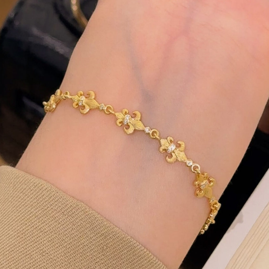 Double-Sided Ying Tail Flower Sterling Silver 925 Bracelet Light Luxury High-Grade Brushed Bracelet Ancient Palace Flower Zircon Bracelet