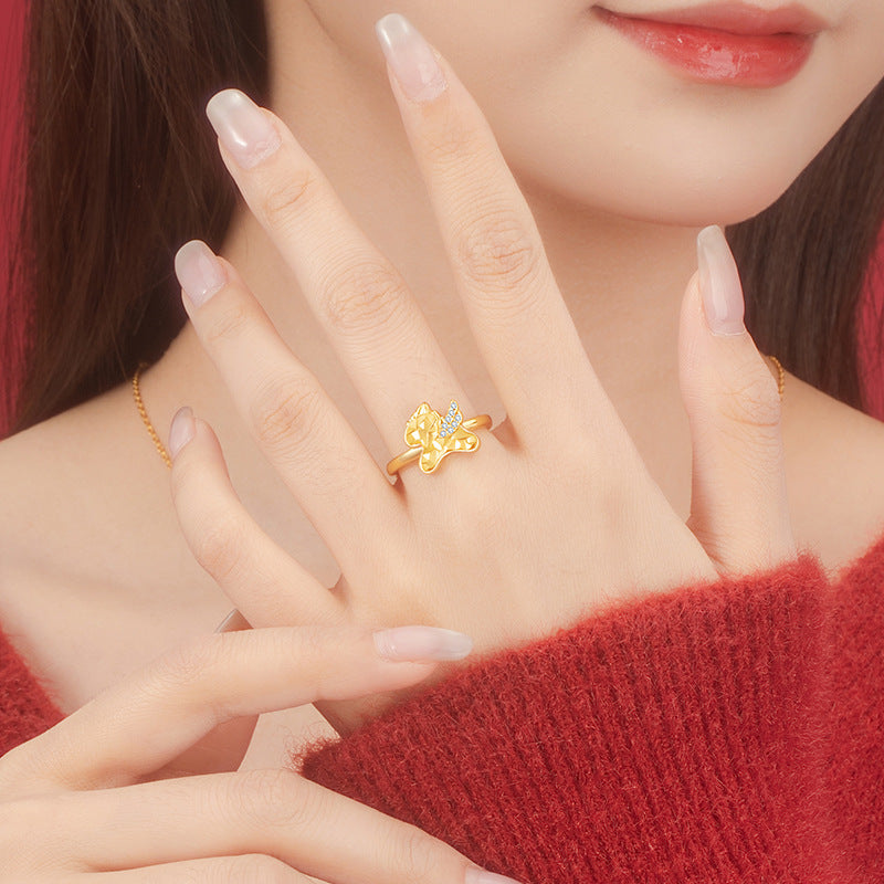 Immediately Rich Flower Sterling Silver 925 Necklace Female Niche Design Light Luxury Style Birth Year Ring Ins Zodiac Horse Ring
