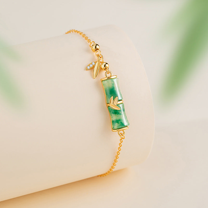 Bamboo Sterling Silver 925 Bracelet Women's Light Luxury High-Grade Natural African Bamboo Bracelet Ins Festival High-Rise Bracelet