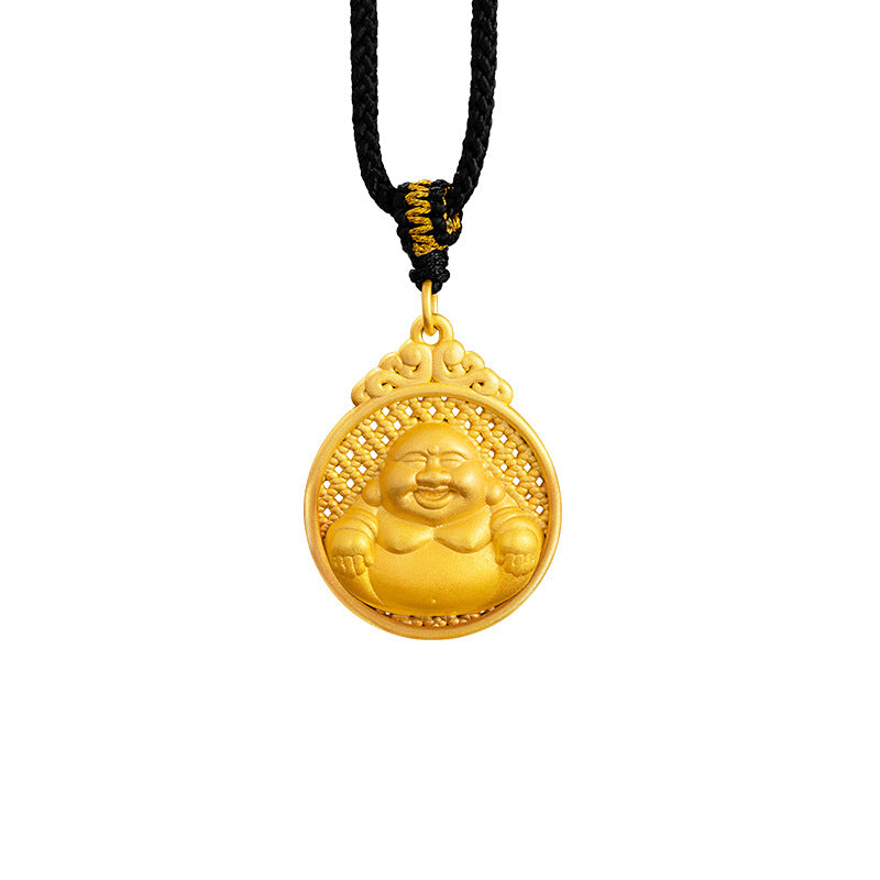 Happy Maitreya Buddha Pure Silver 999 Necklace New Chinese National Fashion Smiling Buddha Woven Necklace Ins Style Auspicious Cloud Buddha Pendant