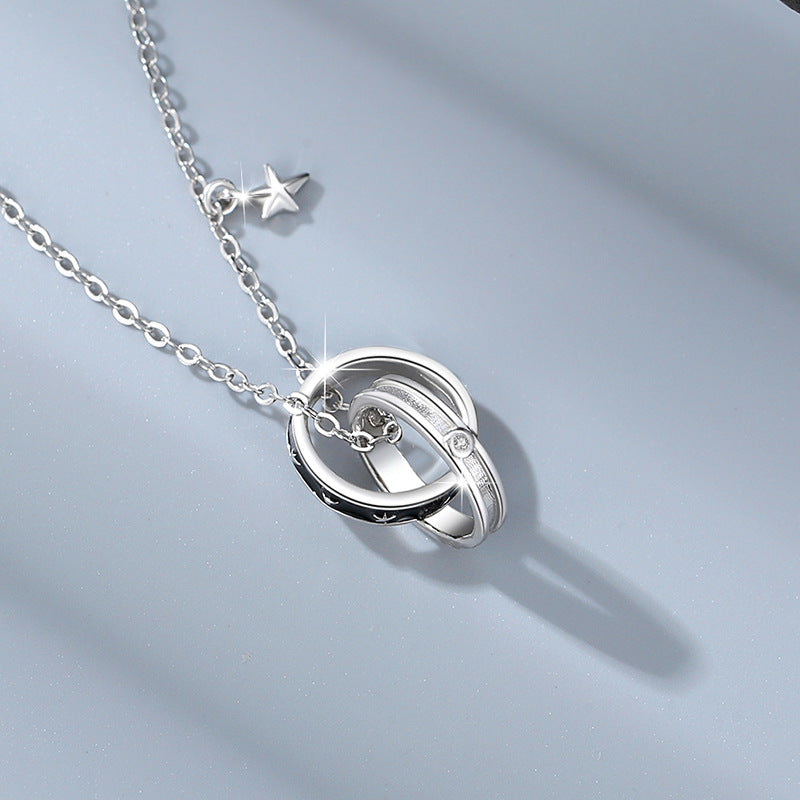 Ring Buckle Sterling Silver 925 Couple Necklace Niche Design Light Luxury Star Clavicle Chain Ins Style Love Pendant