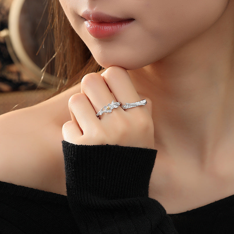 S925 Sterling Silver Couple Ring Light Luxury Niche Advanced Design Open Silver Couple Ring Valentine's Day Gift