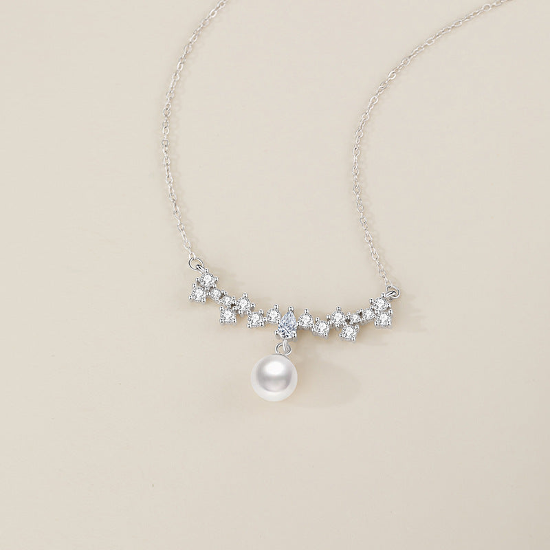 Romantic Star River Sterling Silver 925 Necklace Women's Light Luxury High-Grade Natural Freshwater Pearl Clavicle Chain Ins Star Pendant