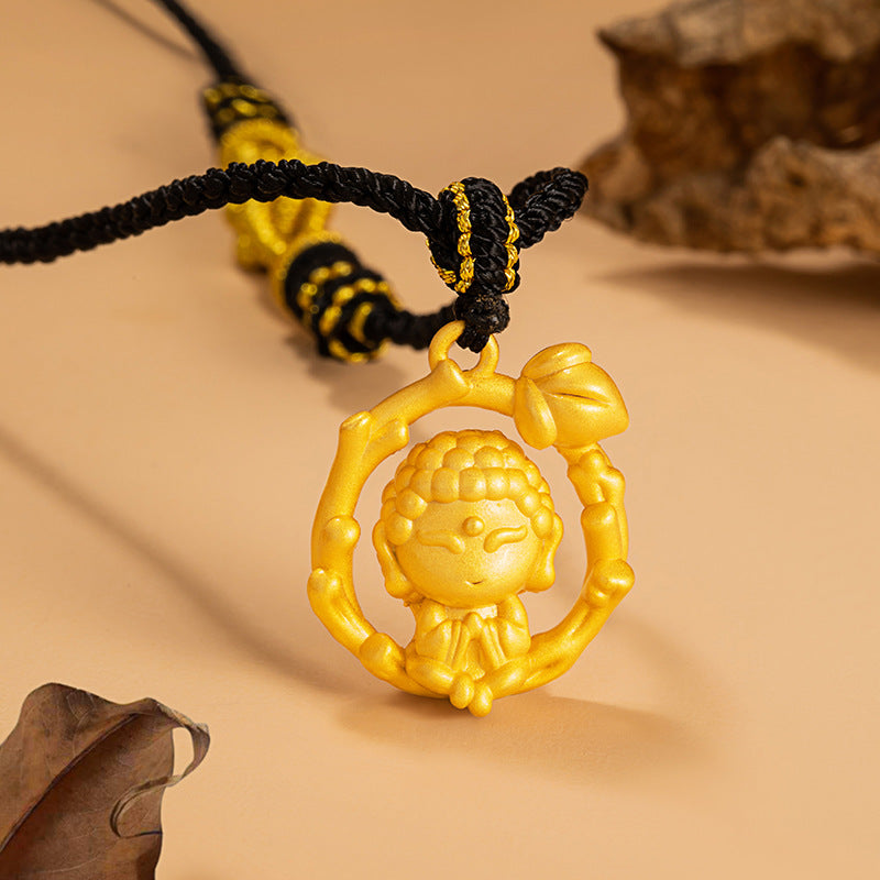 Maitreya Buddha Pure Silver 999 Necklace New Chinese National Fashion Happy Buddha Necklace Rope Ins Light Luxury Lotus Bamboo Pendant