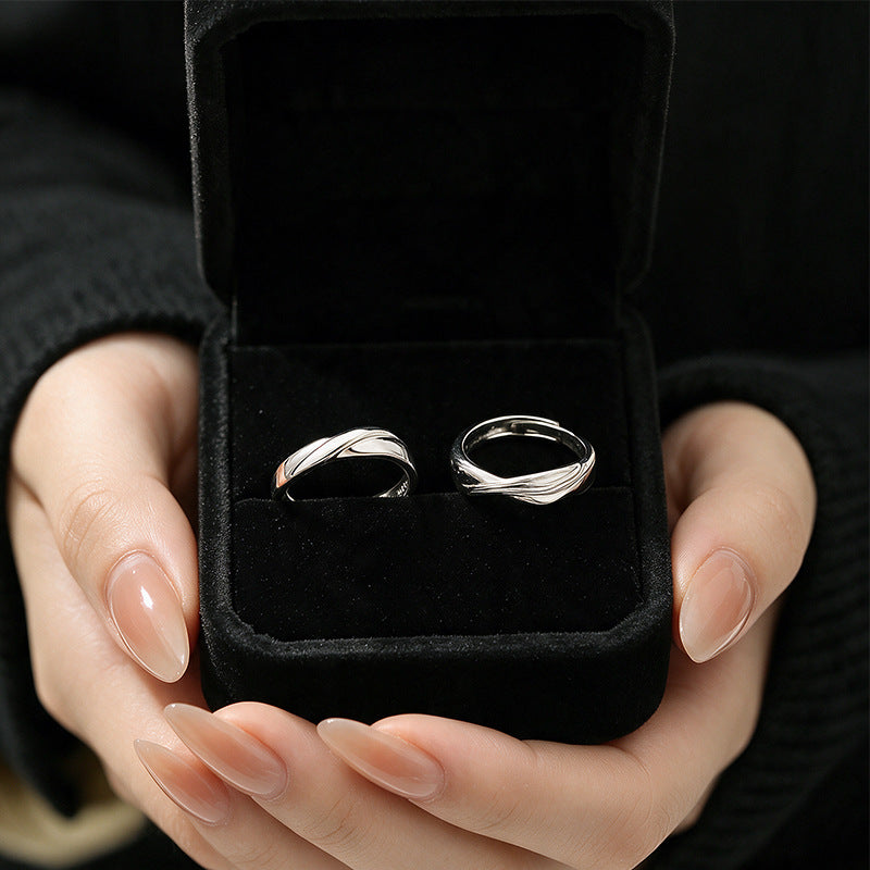 S925 Sterling Silver Couple Ring Niche Feather Design Biyi Double Flying Open Adjustable Ring Valentine's Day Gift