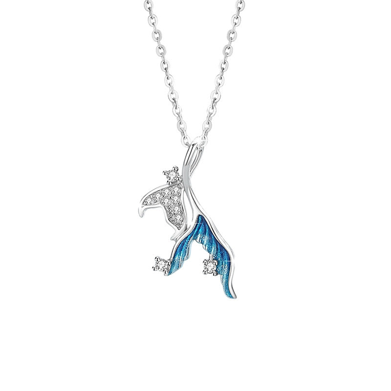 Sashimi Has You Sterling Silver 925 Necklace Female Niche Design Light Luxury Zircon Clavicle Chain Goods Ins Fishtail Pendant