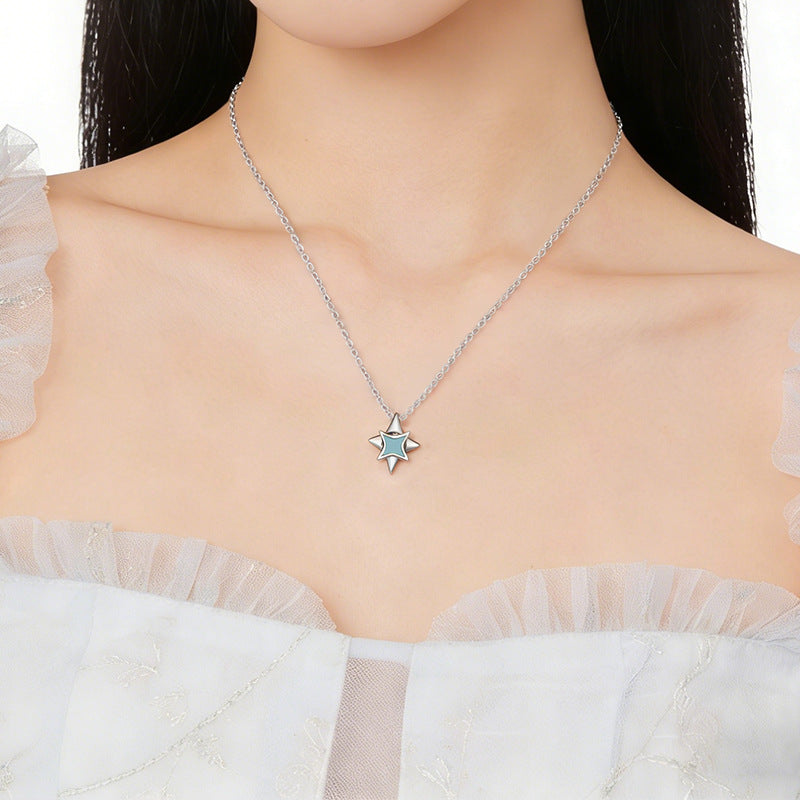 Creative Luminous Rotatable Star Silver Necklace S925 Sterling Silver Niche Design Sense Birthday Gift for Girlfriend Wholesale
