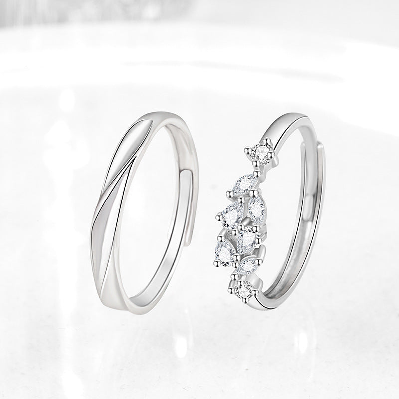 Wisteria Flower Pure Silver 999 Couple Ring Light Luxury High-Grade Flower Zircon Ring Ins Gift for Girlfriend Pair Ring