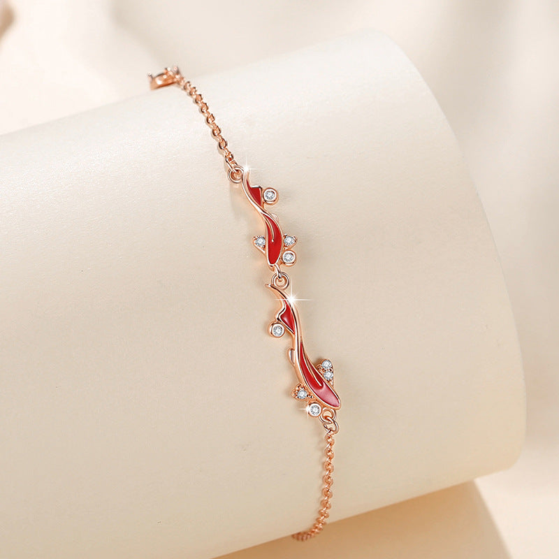 Lucky Koi Fish Sterling Silver 925 Bracelet Female Niche Design Light Luxury Zircon Bracelet for Girls Ins Pisces Bracelet