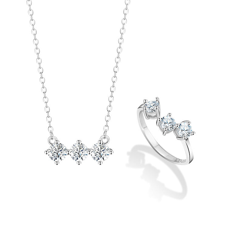 Star Sterling Silver 925 Necklace Female Niche Design Light Luxury round Zircon Clavicle Chain Ins Style Meteor Shower Pendant