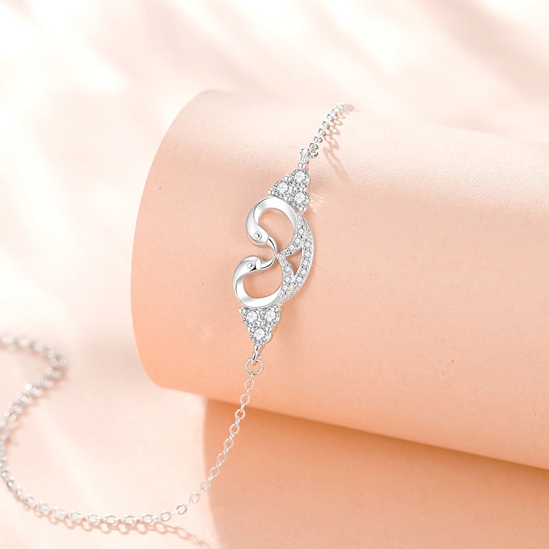 Swan Love Sterling Silver 925 Bracelet Female Niche Design Light Luxury Zircon Bracelet Get Things Ins Style Love Bracelet