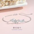 Flower Sterling Silver 925 Bracelet Women's Fashion All-Match Glass Stone Bracelet for Girlfriend Ins Style Petal Zircon Bracelet