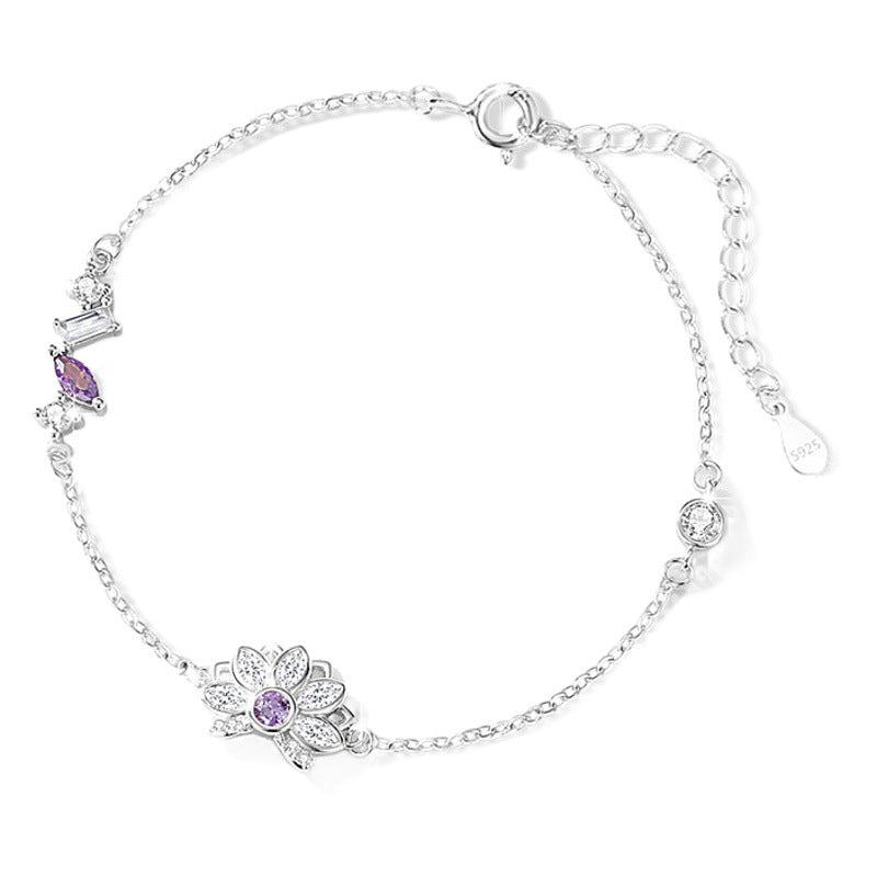 Lotus Sterling Silver 925 Bracelet Female Niche Design Light Luxury Flower Bracelet Ins Style Daisy Zircon Bracelet