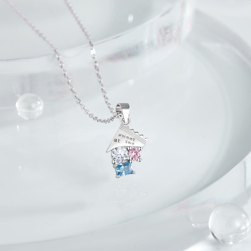 Drop Candy Sterling Silver 925 Necklace Women's Light Luxury Sweet Style Pink Zircon Clavicle Chain Summer Dopamine Pendant