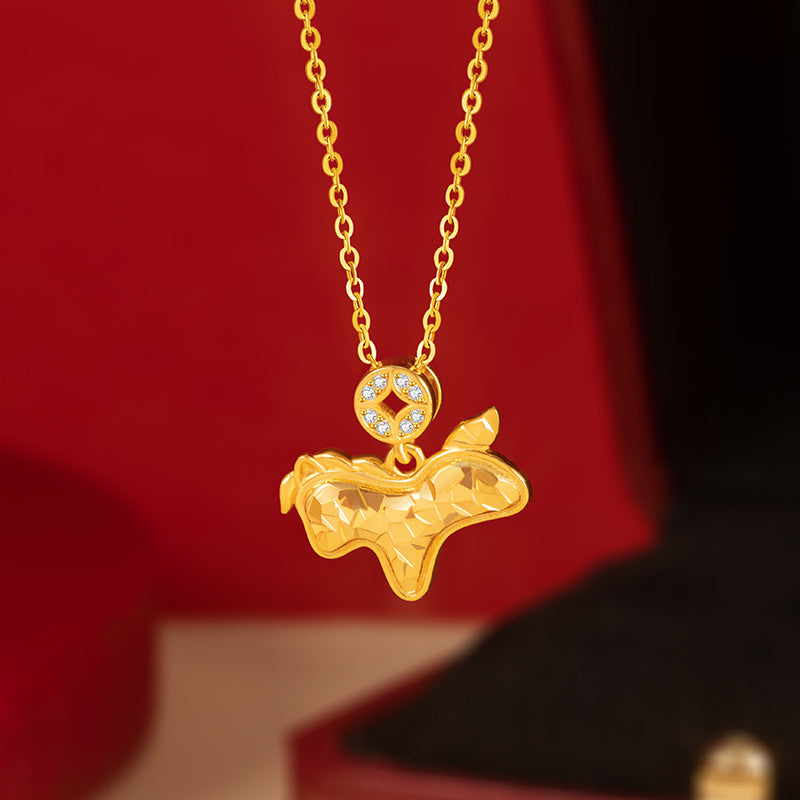 Immediately Rich Flower Sterling Silver 925 Necklace Women's Light Luxury High-Grade Sense Birth Year Copper Coin Clavicle Chain Zodiac Horse Pendant