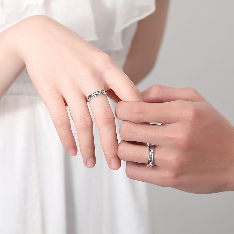 Love Oath Sterling Silver 925 Couple Ring Niche Design Light Luxury Zircon Plain Ring Valentine's Day Gift Pair Ring