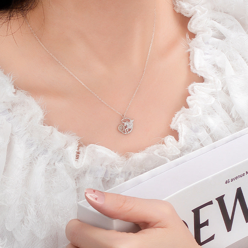 New Ins Style S925 Sterling Silver Unicorn Star Moon Necklace Bracelet Light Luxury Girl Heart Jewelry Gift for Girlfriend