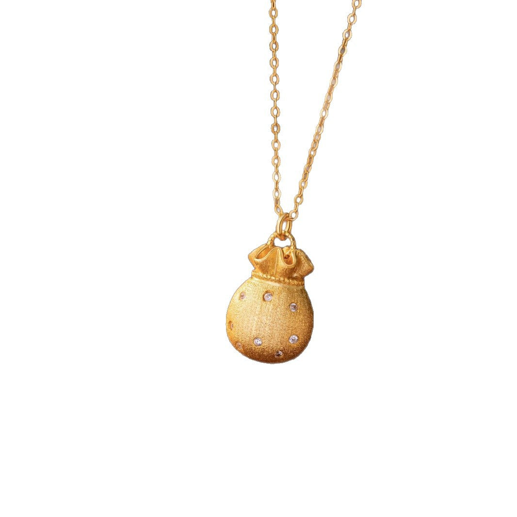 Small Lucky Bag Sterling Silver 925 Necklace New Chinese National Fashion Brushed Money Bag Clavicle Chain Lucky Treasure Rich Pendant