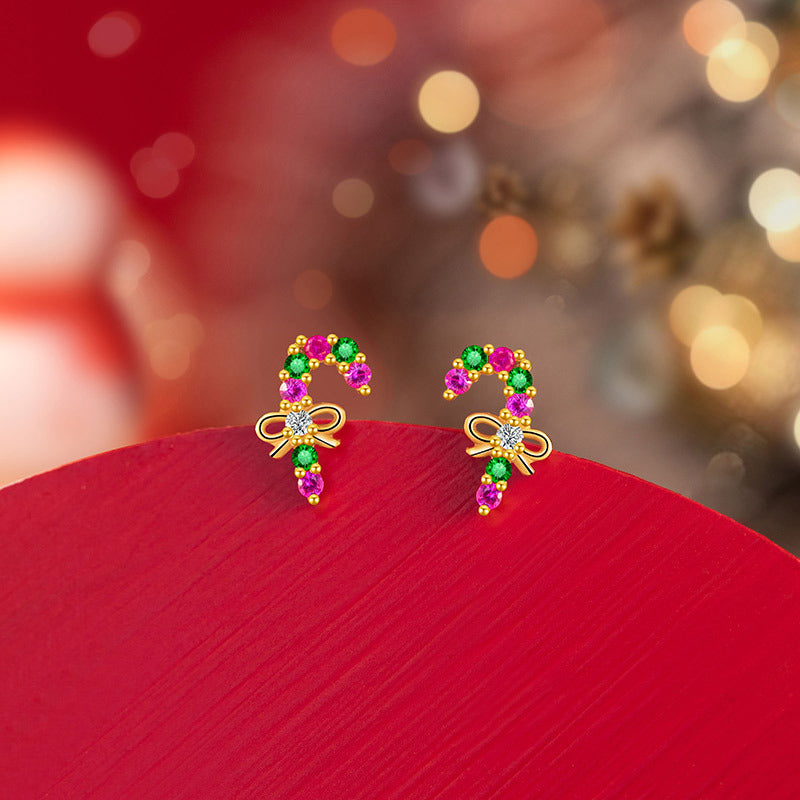 Christmas Week Sterling Silver 925 Stud Earrings Light Luxury High-Grade Elk Snowflake Series Earrings Cross-Border Bow Earrings