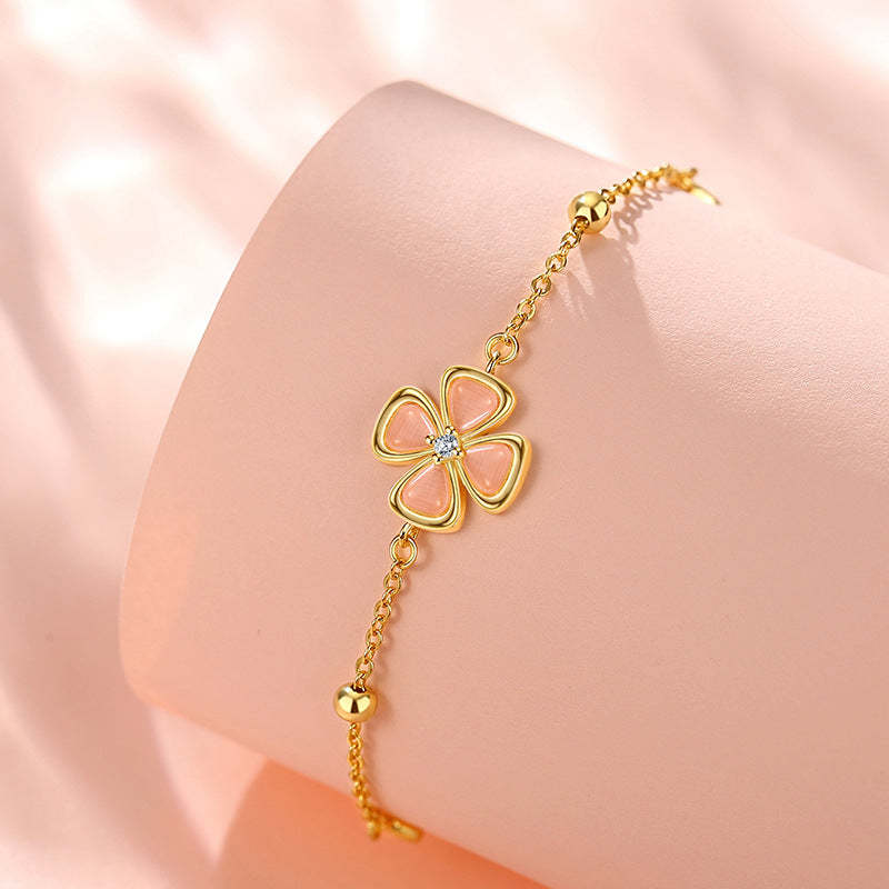 Armband aus 925er Sterlingsilber – Kleeblatt und Opal