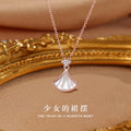 Small Skirt Sterling Silver 925 Necklace Female Niche Design Light Luxury White Fritillary Fan Clavicle Chain Zircon Shell Pendant