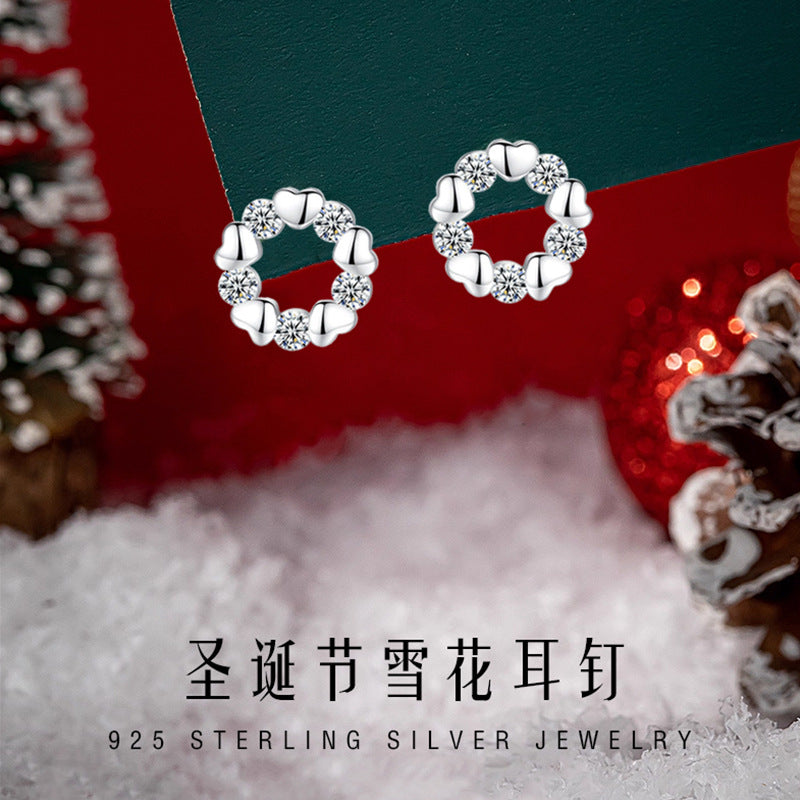 Christmas Snowflake Sterling Silver 925 Stud Earrings Female Niche Design Light Luxury Lovely Zircon Earrings Ins Style Garland Earrings