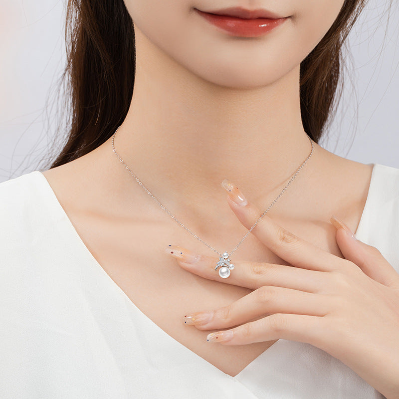 Flowers like Brocade Sterling Silver 925 Necklace Light Luxury High-Grade Shijia Pearl Clavicle Chain Ins Style Flower Zircon Pendant