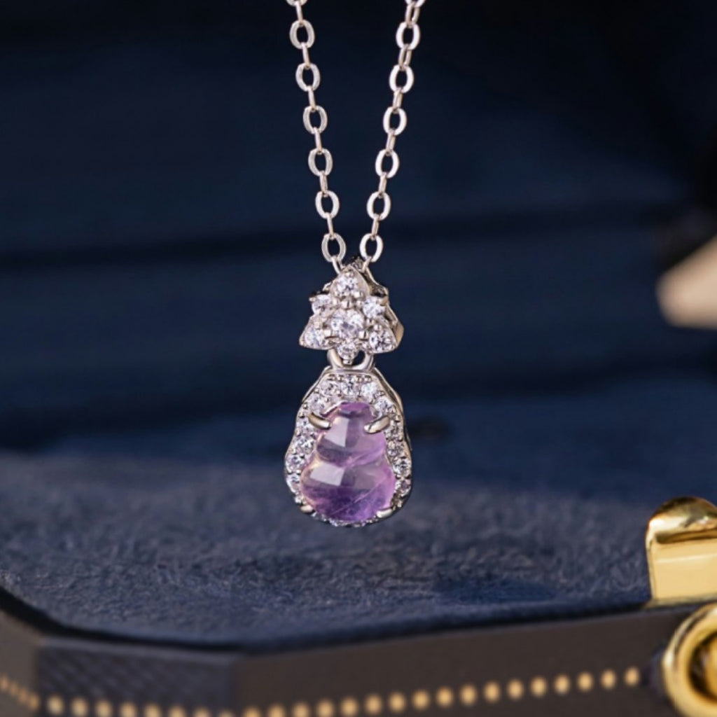 Gourd Sterling Silver 925 Necklace Women's Light Luxury High-Grade Natural Amethyst Clavicle Chain Ins Style Nine Purple Fire Pendant