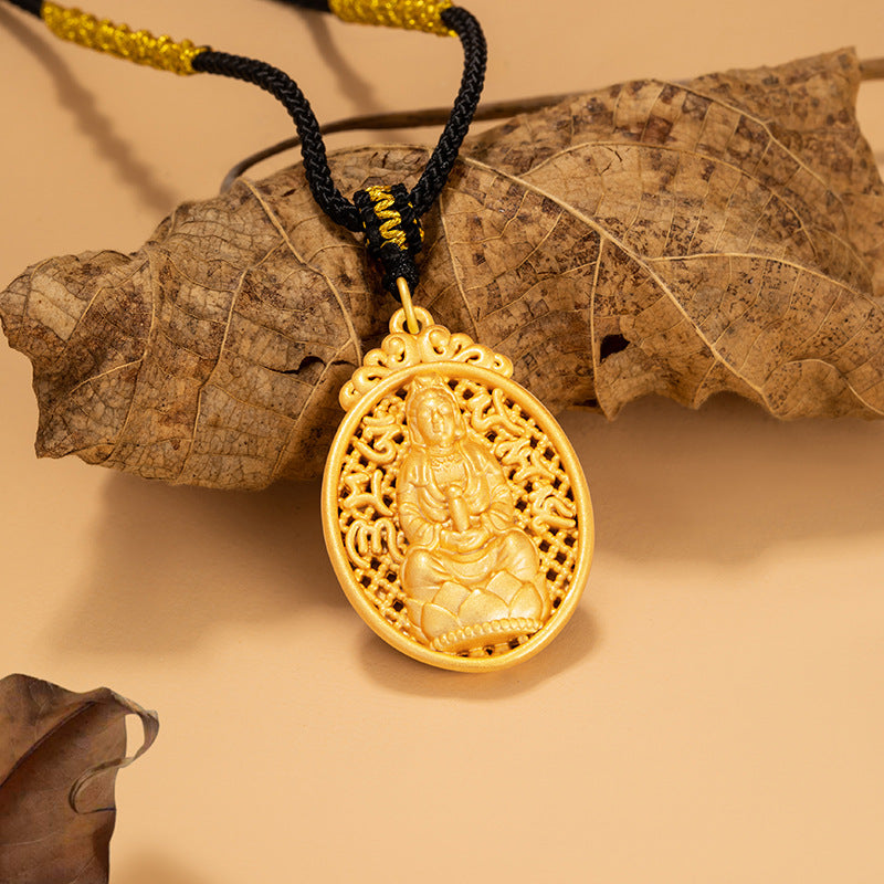 Xiangrui Guanyin Pure Silver 999 Necklace Men's and Women's Simple National Fashion Xiangyun Clavicle Chain New Chinese Lotus Oval Pendant