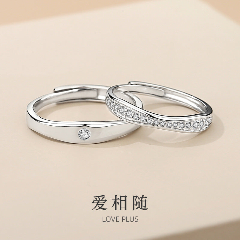 Life Love Sterling Silver 925 Couple Ring Fashion Versatile Zircon Plain Ring Ins Style Mobius Ring