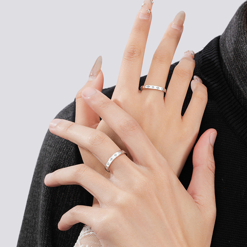 Starry Sky Sterling Silver 925 Luminous Couple Ring Fashion Versatile Star Ring Ins Valentine's Day Gift Pair Ring