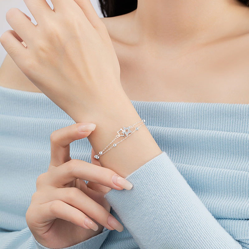 Starry Sky Story Sterling Silver 925 Bracelet Female Niche Design Light Luxury Star Bracelet Ins Double-Layer Starry Bracelet