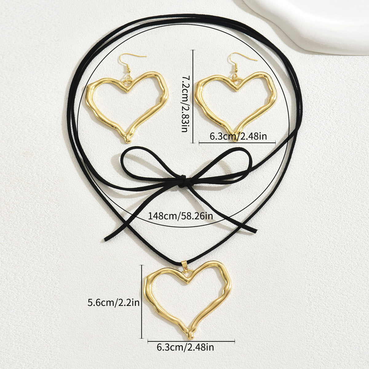 European and American Fashion Ol Love Necklace Earrings Set Women's Simple All-Match Heart-Shaped Metal Niche Design Necklace Jewelry