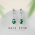 Fu Lu Ankang Sterling Silver 925 Stud Earrings Women's Light Luxury Natural Dangerous Material Blue Water Jade Earrings Ins Style Gourd Earrings