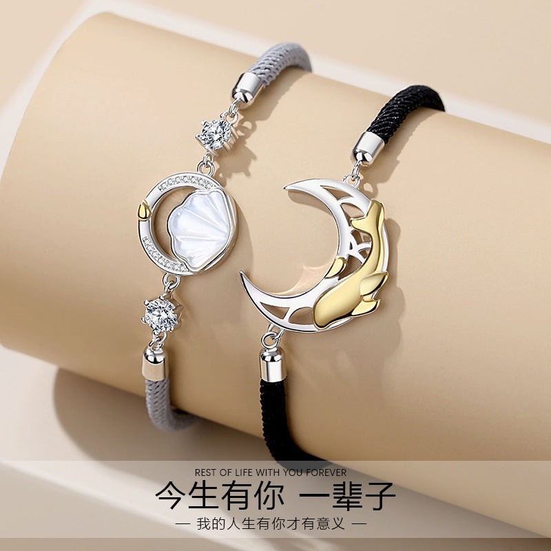 Shell 925 Sterling Silver Couple Bracelet Niche Design Woven Whale Bracelet Valentine's Day This Life Has Your Bracelet