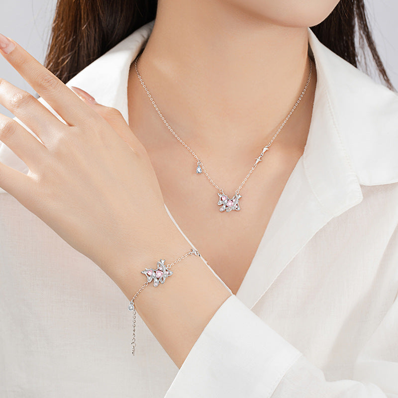 Unicorn Sterling Silver 925 Necklace Female Sweet Cute Love Zircon Clavicle Chain Ins Valentine's Day Star Pendant