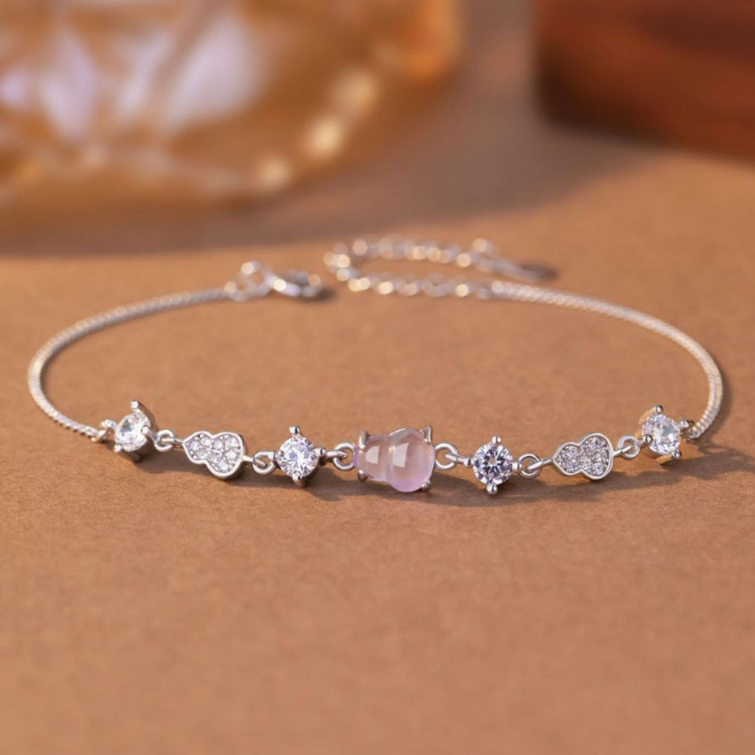 Gourd Sterling Silver 925 Bracelet Women's Light Luxury High-Grade Natural Amethyst Bracelet Ins Style Nine Purple off-Fire Bracelet