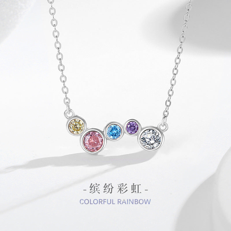 Rainbow Sterling Silver 925 Necklace Female Niche Design Light Luxury Dopamine Zircon Clavicle Chain Get Things Ins Style Pendant